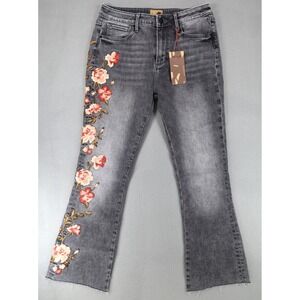 New Driftwood Roxy Crop Boot Floral Embroidered Fleur Jeans Size 29x27 Gray Wash
